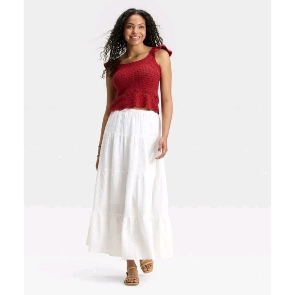 Universal Thread Women’s Crinkle Gauze Pull On Maxi Skirt Heather Gray Large